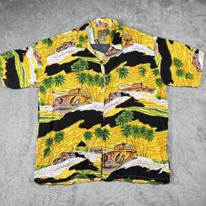 VTG‎ Hawaiian Tropical Button Shirt Men XL Palm Tree Pineapple Connection Retro